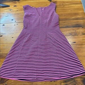 Lilly Pulitzer Pink and Navy Striped Sleeveless V Neck Dress Size Medium